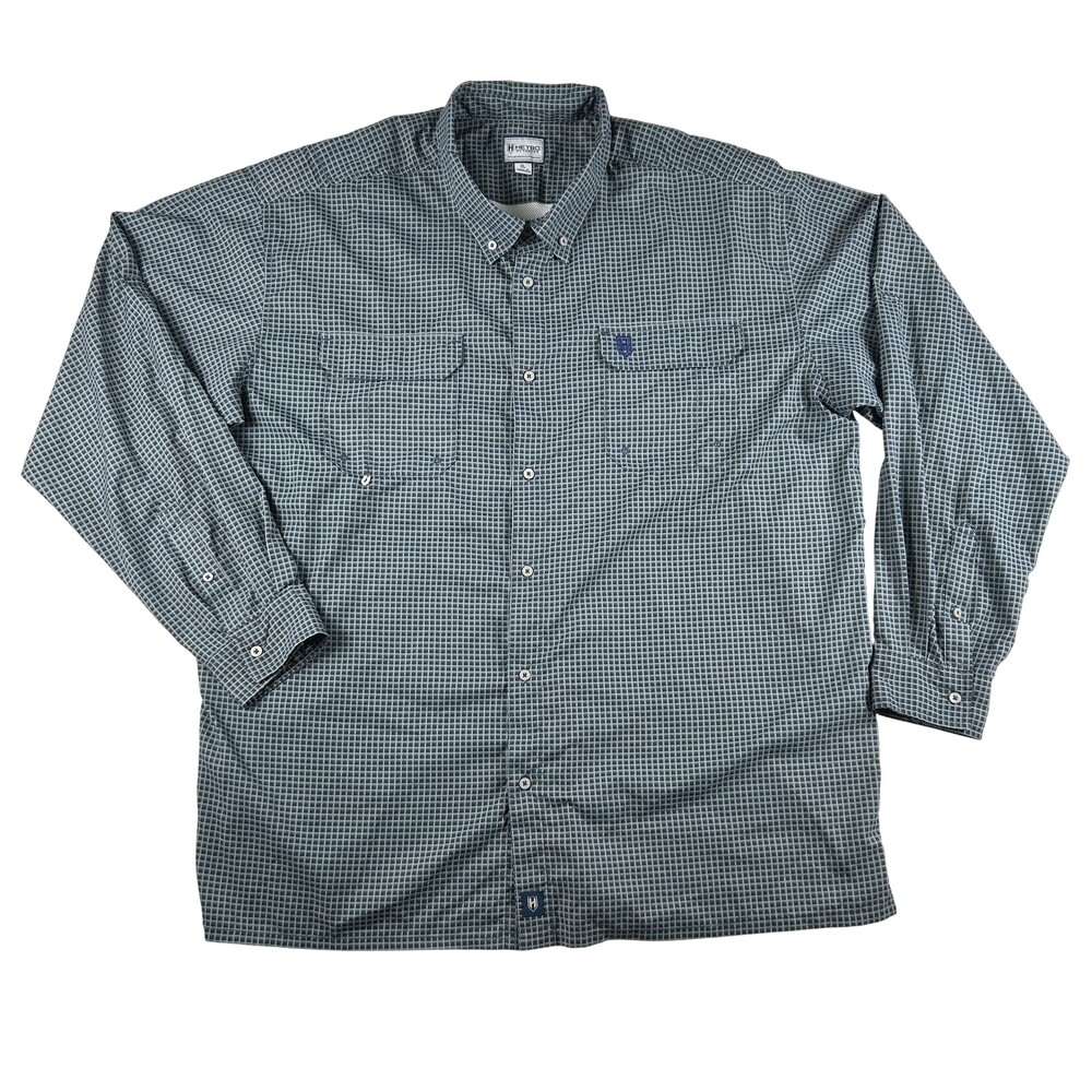 Heybo Shirt Mens XL Blue Check Long Sleeve Button Up Fishing Outdoor Vented